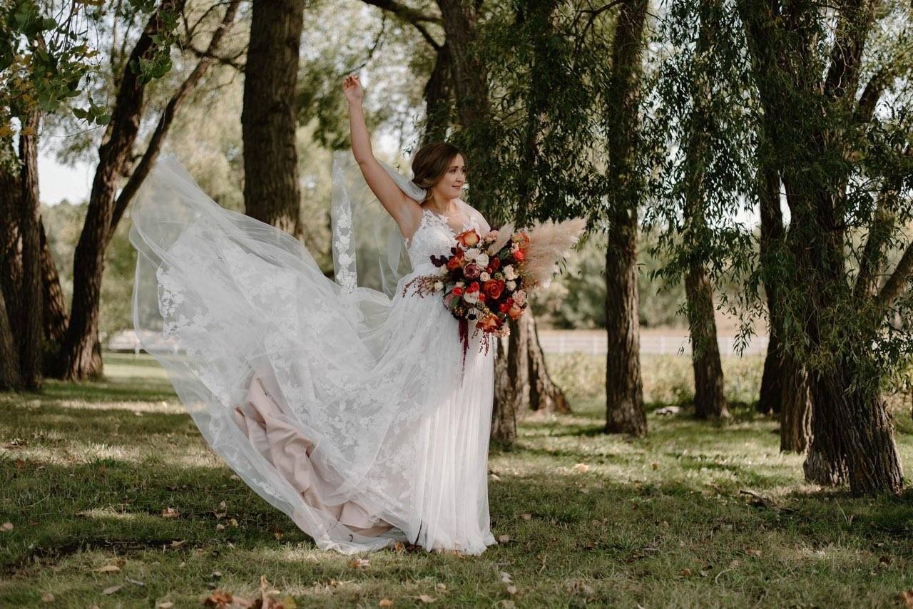 wedding gown displayed by bride bridal seamstress MN